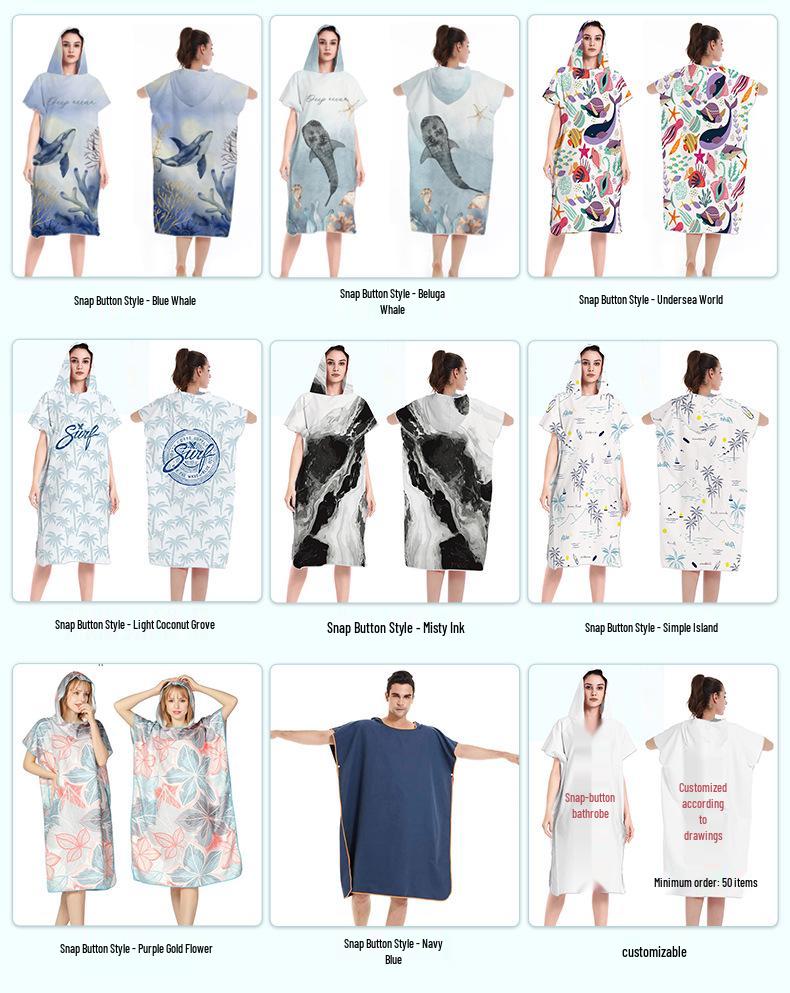 2025 Quick-Dry Hooded Swim Poncho with Zipper - Portable Bathrobe and Beach Towel
