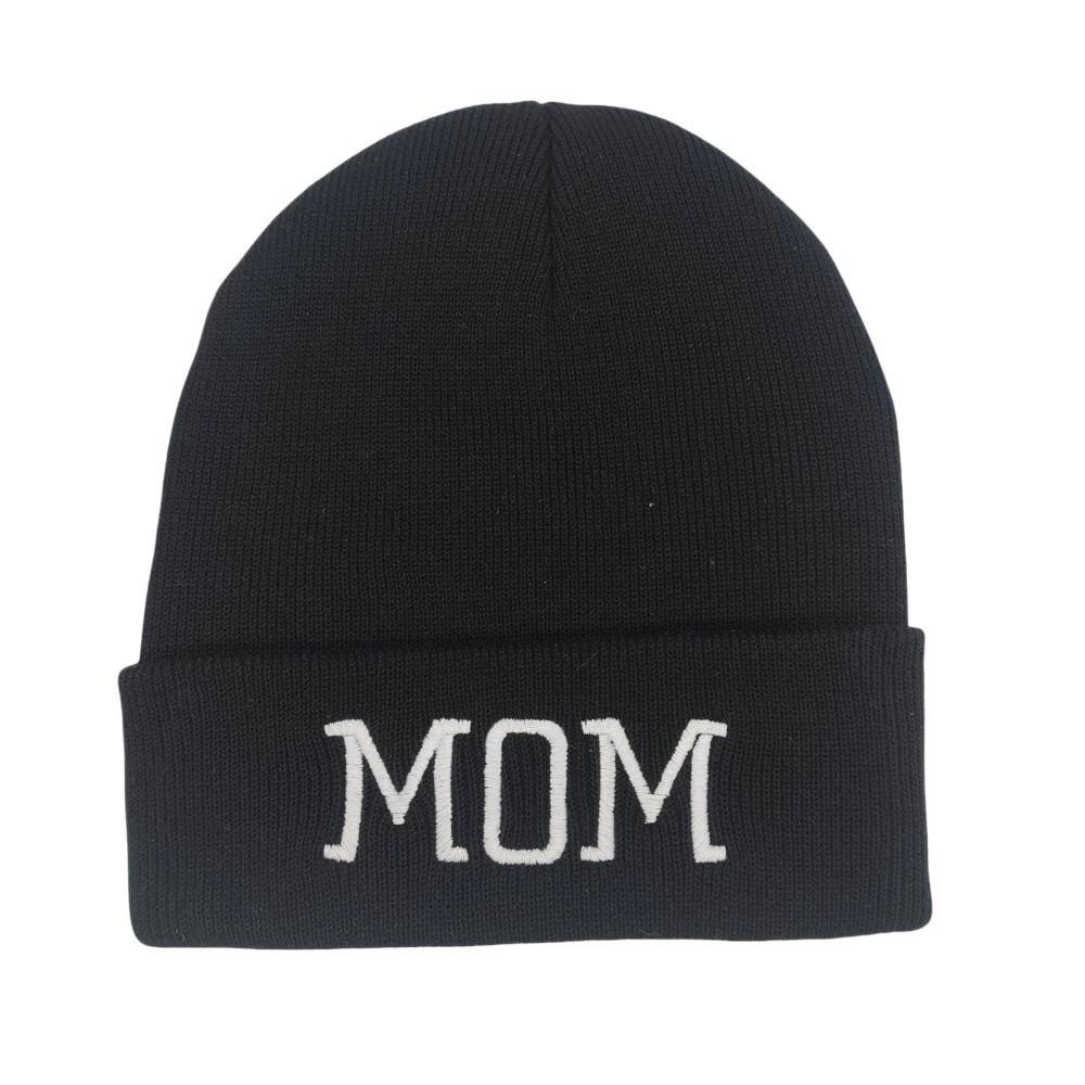 Parent Matching Knit Beanie Hat Stretchable Letter Embroidery Beanie  Couple Gift MOM Black