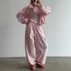 Womens Casual Fashion Solid Color Drawstring Tracksuit 2 Piece Set Long Sleeve Jacket Pants Streetwear