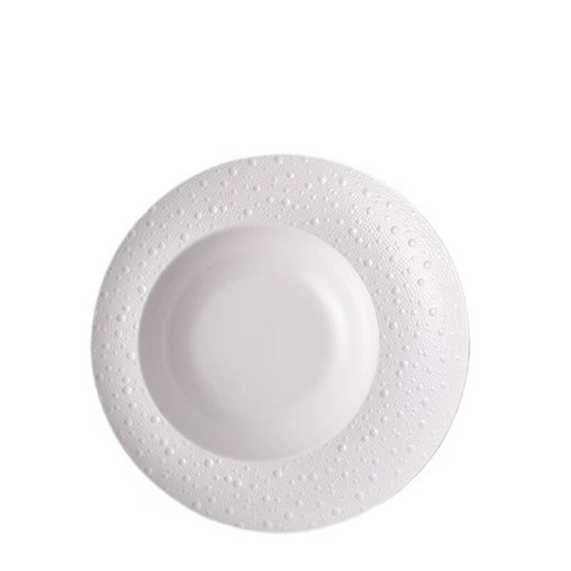 French Style White Ceramic Wide-Rim Pasta Plate