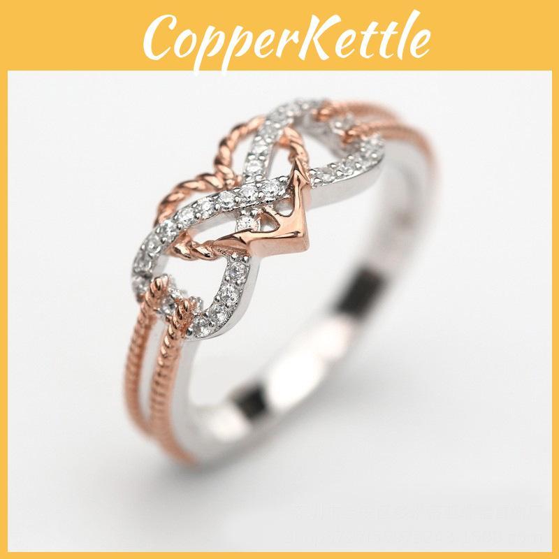 Chic Minimalist Rose Gold Alloy Ring With Crossed Heart Design For Women