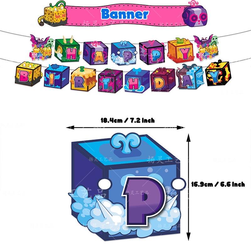 Blox Fruits Birthday Party Decor Game Box Set Paper Craft Printing Size Blox Fruits Set A 1 Flag 16 Balloons Blue 4 Orange 4 Purple 4 Magenta) 1