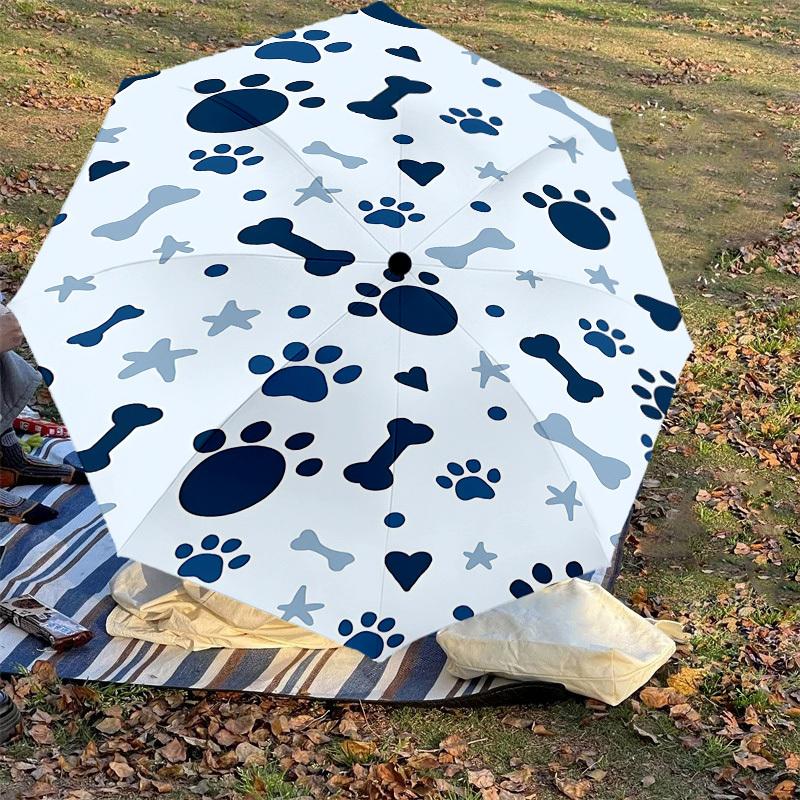 1PC paw print bone Umbrella-8-Rib Reinforced, Automatic Open, Lightweight & Durable, Cute Fashion Accessory for Outdoor, Beach or Casual Use, Beach Um