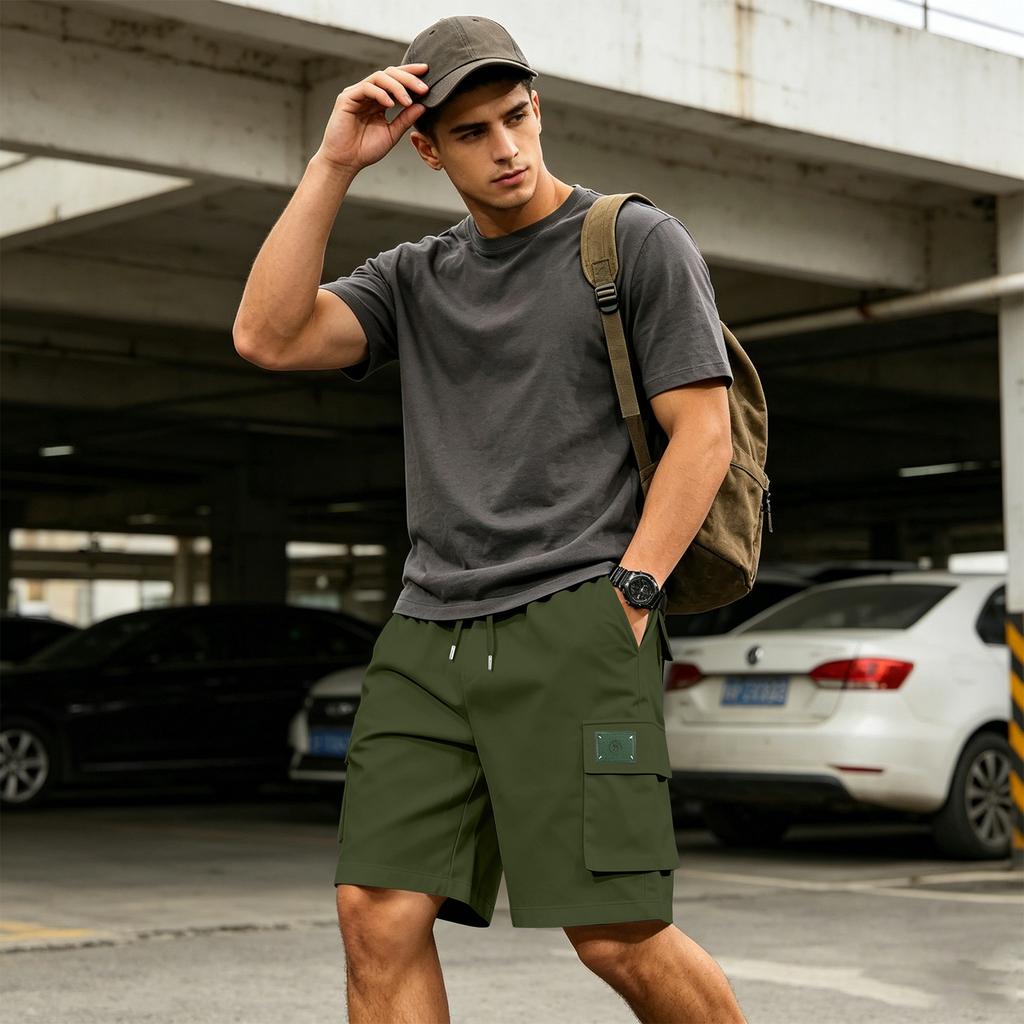 Men Casual Athletic Drawstring Shorts with Multiple Pockets Lightweight Breathable Fabric Comfortable Fit Suitable for Outdoor and Everyday Wear