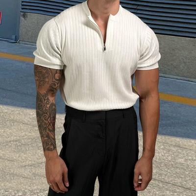 Men's O-neck T-shirt Casual Short Sleeve Solid Color T-Shirt Half-zip Draped Basic Tee Shirt Summer Top for Sports Gym Travel Office Daily Wear