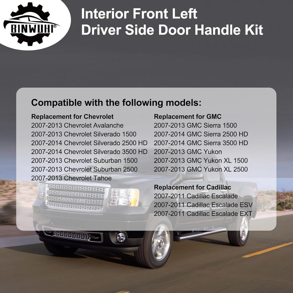 Interior Door Handle Front Left Driver Side Compatible With 2007-2014 Chevy Silverado Avalanche Suburban Tahoe GMC Sierra Cadillac Escalade ESV EXT