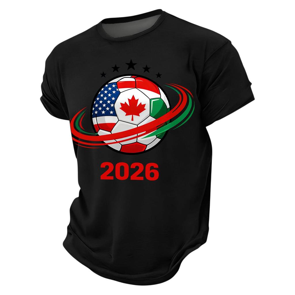 Men’s Short Sleeve Crew Neck TShirt 2026 Soccer Ball Print with Flags Graphic Casual Fit Top