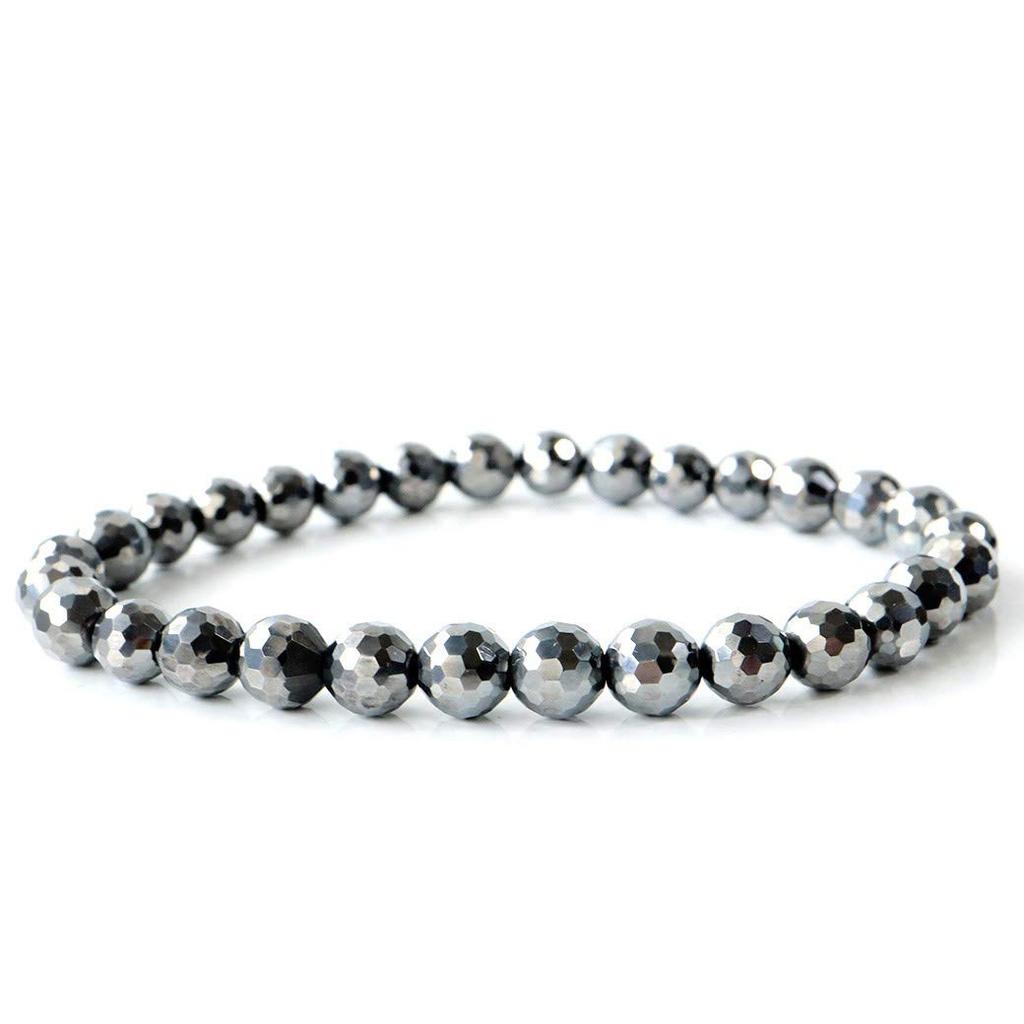 [GOLD STONE] Terahertz Mineral Bracelet, 6mm, Mirror Cut, High Purity, Power Stone, Includes Exclusive Box, Inner Diameter: Approx. 19cm
