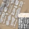 Delicate White Lace Bowknot Simulated Fabric Ribbon Silver Stamped Noble Rhinestone 5D Adhesive Nail Art Sticker Manicure Decal