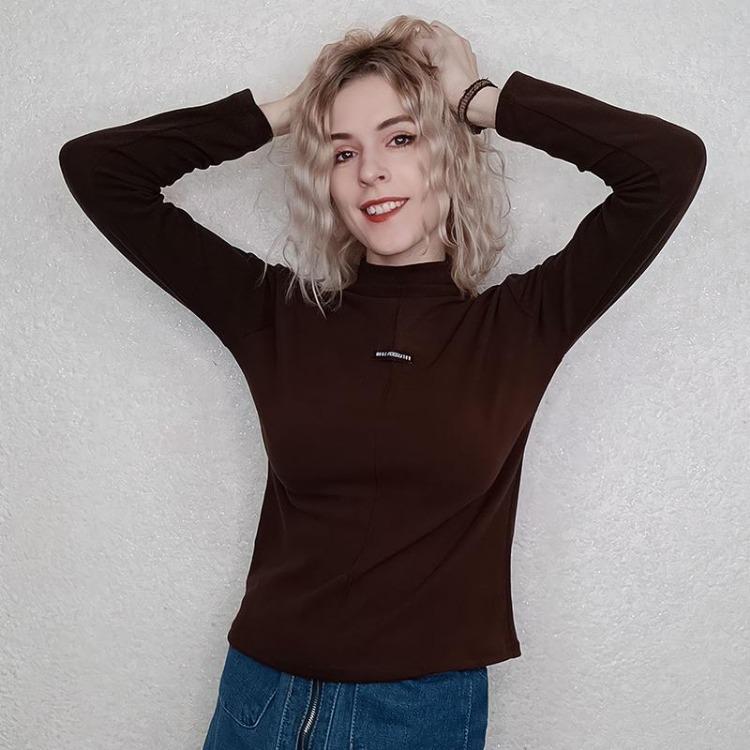 Double Faced Velvet Women Sweater High Collar Shirt with Bottomed Top