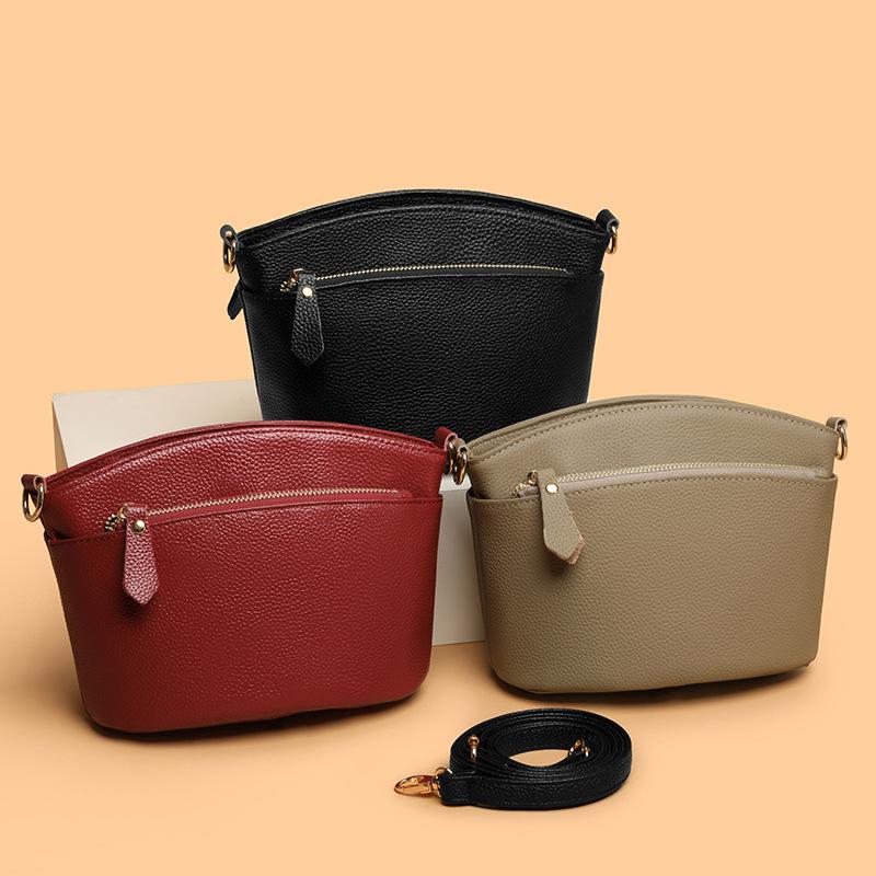 Genuine Leather Crossbody Bag, Top Grain Leather Bucket Shoulder Purse