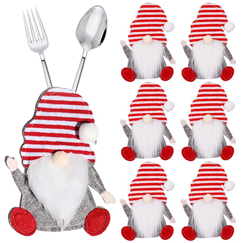 Christmas Cutlery Holder Bags Xmas Caps Santa Claus Snowflake Knife Fork Cover Set Party Dinner Table Tableware Decor Supplies