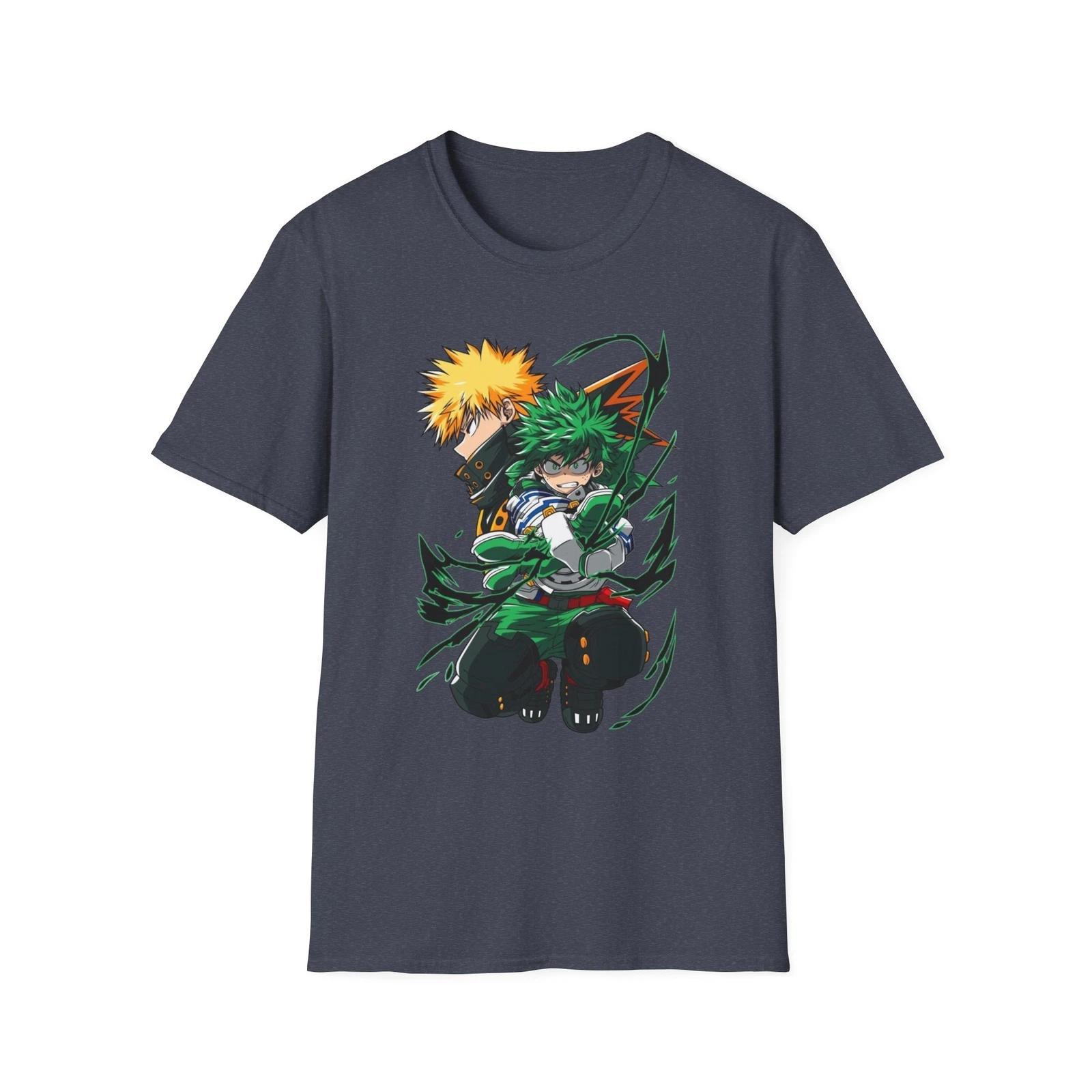 Unisex JL Anime T-Shirt Softstyle Front and Back- My Hero Acad Midoriya & Bakugo 160