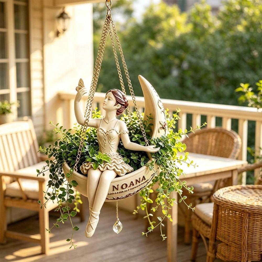 Resin Moon Girl Flower Pot Elegant Ballerina Figure Succulents Planter Apartment Decor