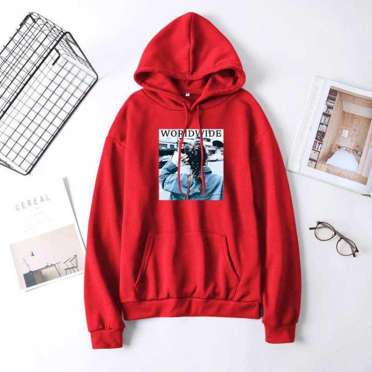 Autumn Ladies Casual Hooded Pullover Women Printed Long Sleeve Loose Hoodie Tops S красный