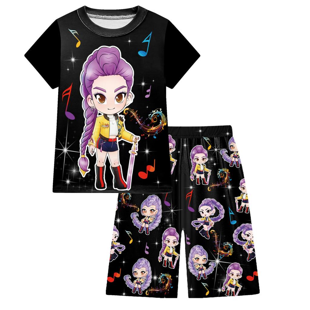

Детские Девочки Аниме Мультфильм ПОП Певица Руми Зои Мира С Принтом Повседневная Футболка с Коротким Рукавом Шорты Штаны Пижамы Комплекты для Сна 160cm