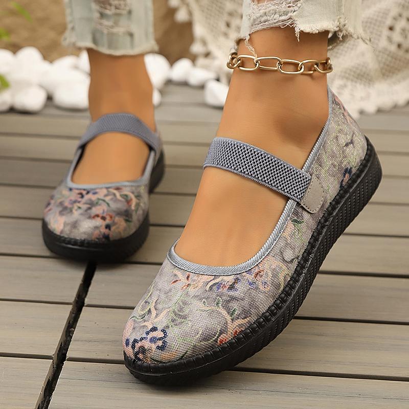 

Туфли на плоской подошве Lucyever Vinatge Printed, женская обувь на весну 2025 г., эластичные ремешки на платформе, прогулочная обувь, женская удобная нескользящая повседневная обувь 41 серый