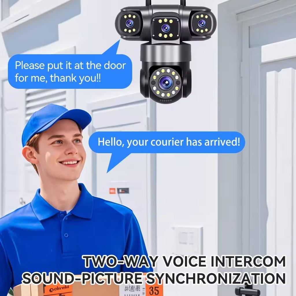 Four Lens Four Screens 16MP WIFI IP Camera Two Way Audio 360° PTZ Control Linkage Auto Tracking IP66 Waterproof HiEasy APP