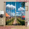 2D flat printing 2pcs Scene Curtain Carnival Ferris Wheel Fun Sky Digital Printed Polyester Drapes Birthday Party Perfect for
