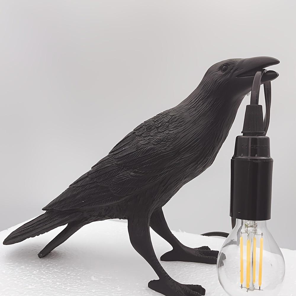 E14 Bulb with Plug Gothic Raven Lamp Vintage Resin Bird Lamp for Nightstand, Office, Living Room Farmhouse Art Deco Style
