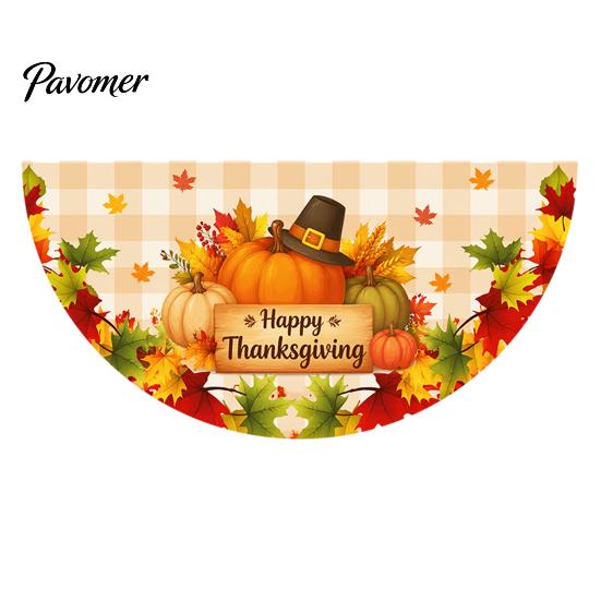 Semicircular Autumn Party Supplies Fall Bunting Fan Flag for Outside, 1.5 X 3ft Turkey Pumpkin Maple Eucalyptus Leaf Holiday Pattern Hanging