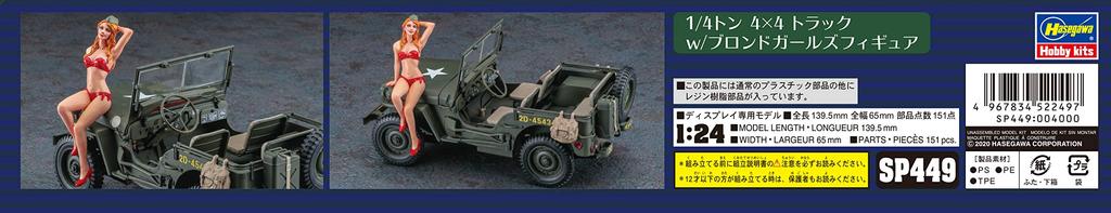 Hasegawa Bilmodellserie Ton 4x4 Lastebil Jentefigur kropp Plastmodell SP449 1/24 1/4 m/Blondine (1 inkludert)