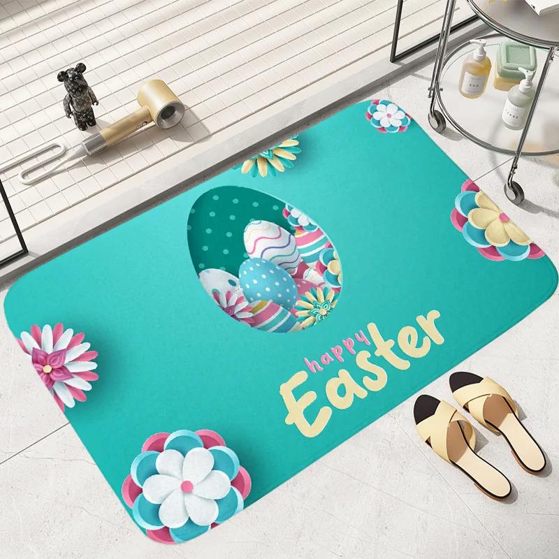 Anti-slip Easter Thanksgiving Cute Rabbit Egg Printed Entrance Doormat Soft Carpet for Living Room Bedroom Balcony Area Rug