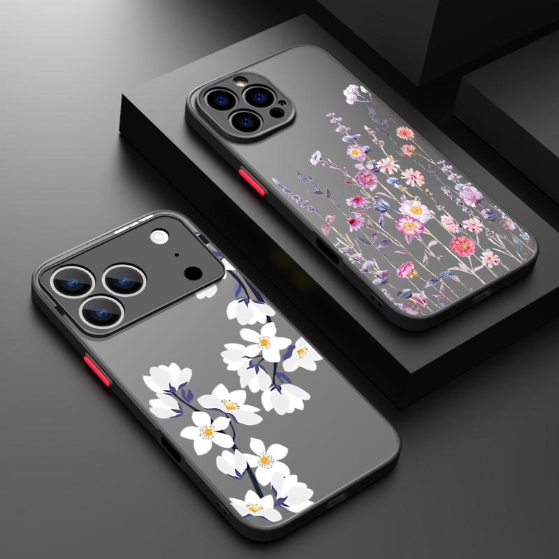Little Flowers Print Phone Case For iPhone 17 Air 16 15 14 13 12 Pro Max 17 Pro 16e 11 Matte Shockproof Soft Edge Hard PC Cover