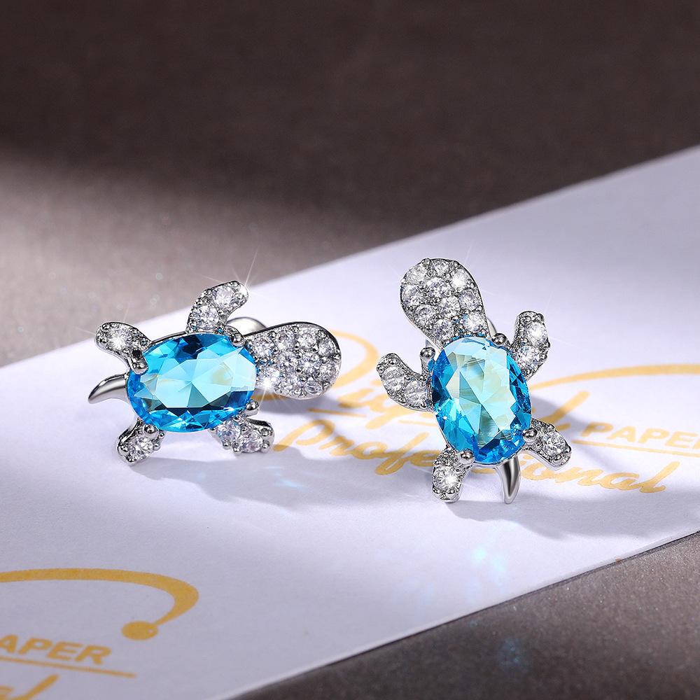 Creative Cute Turtle Zircon Earrings Women'S Wind Animal Earrings Diamond Stud Earrings