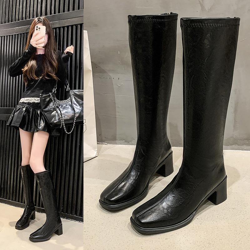 Dámské kozačky na silném vysokém podpatku Dámské nové letní rytířské kozačky Úzké luxusní kozačky