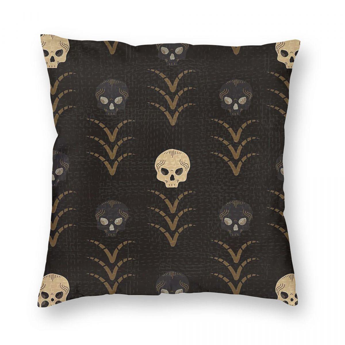 Dark Skeleton Eyes Skull Square Pillowcase Polyester Linen Velvet Printed Zip Decorative Car Cushion Cover x 30x30cm