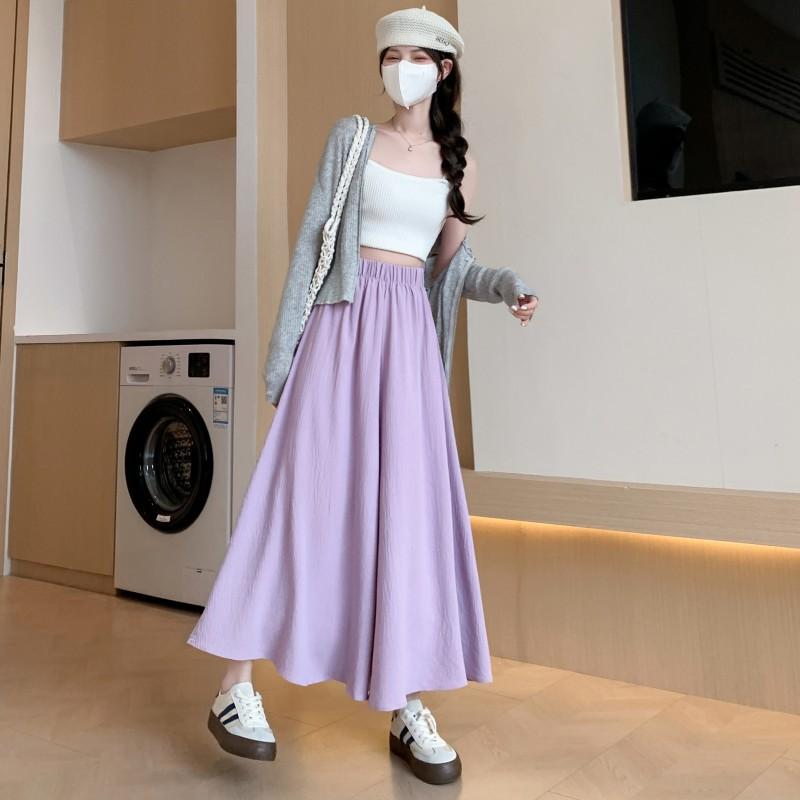 White Culottes Women's Summer Thin Small Scoop Pleated A-shaped Skirt Ice Silk Cotton and Linen Drape Wide-leg Pants