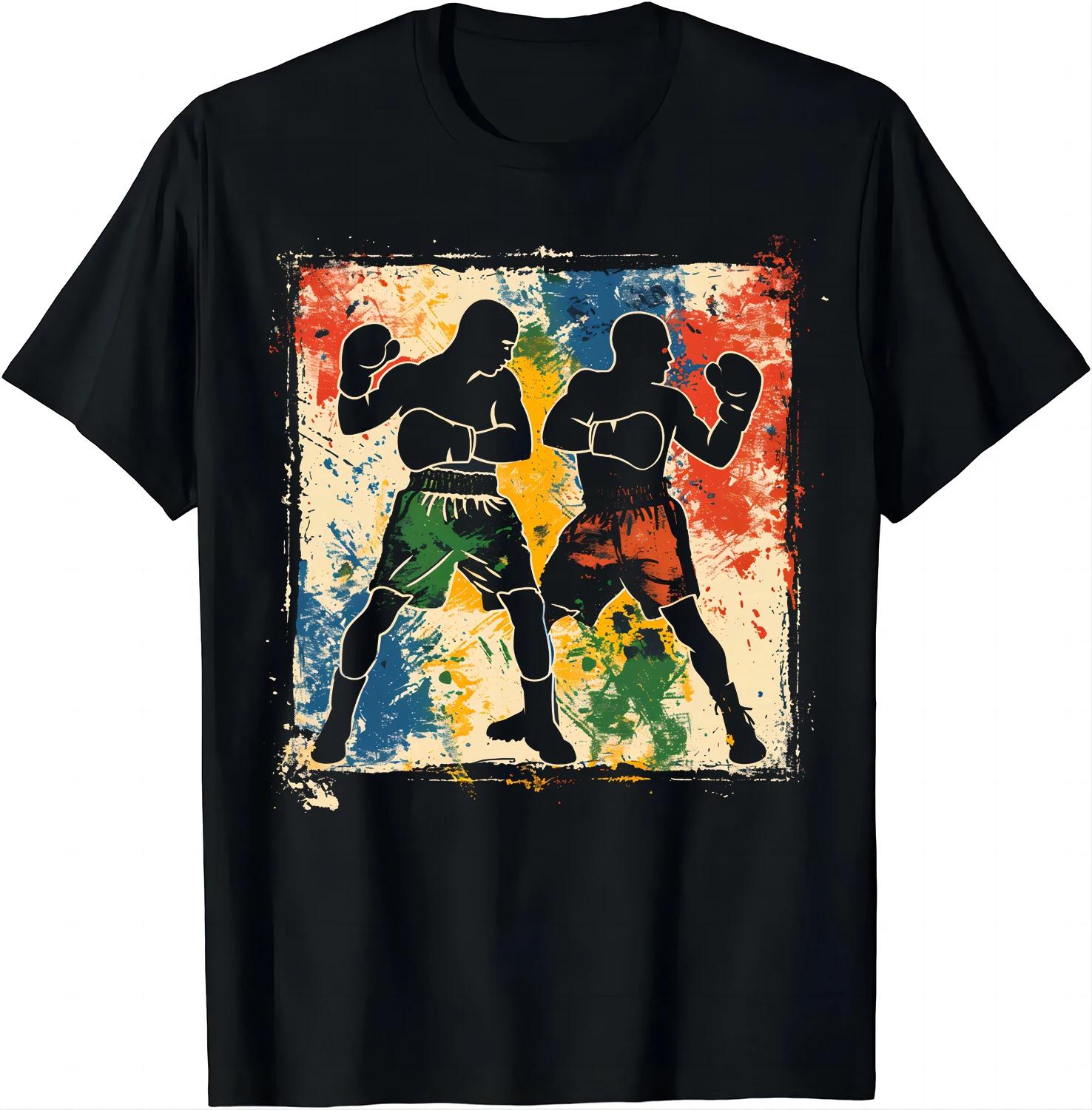 Boxing Match Graphic Tee Red, Green Blue Fighters on The ... L