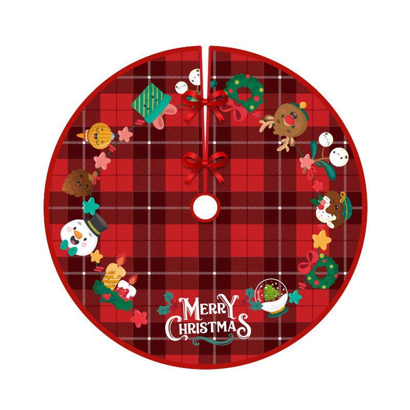 Tree Christmas Skirt Red Plaid Santa Elk Carpet Mat Cover Home Decoration Xmas
