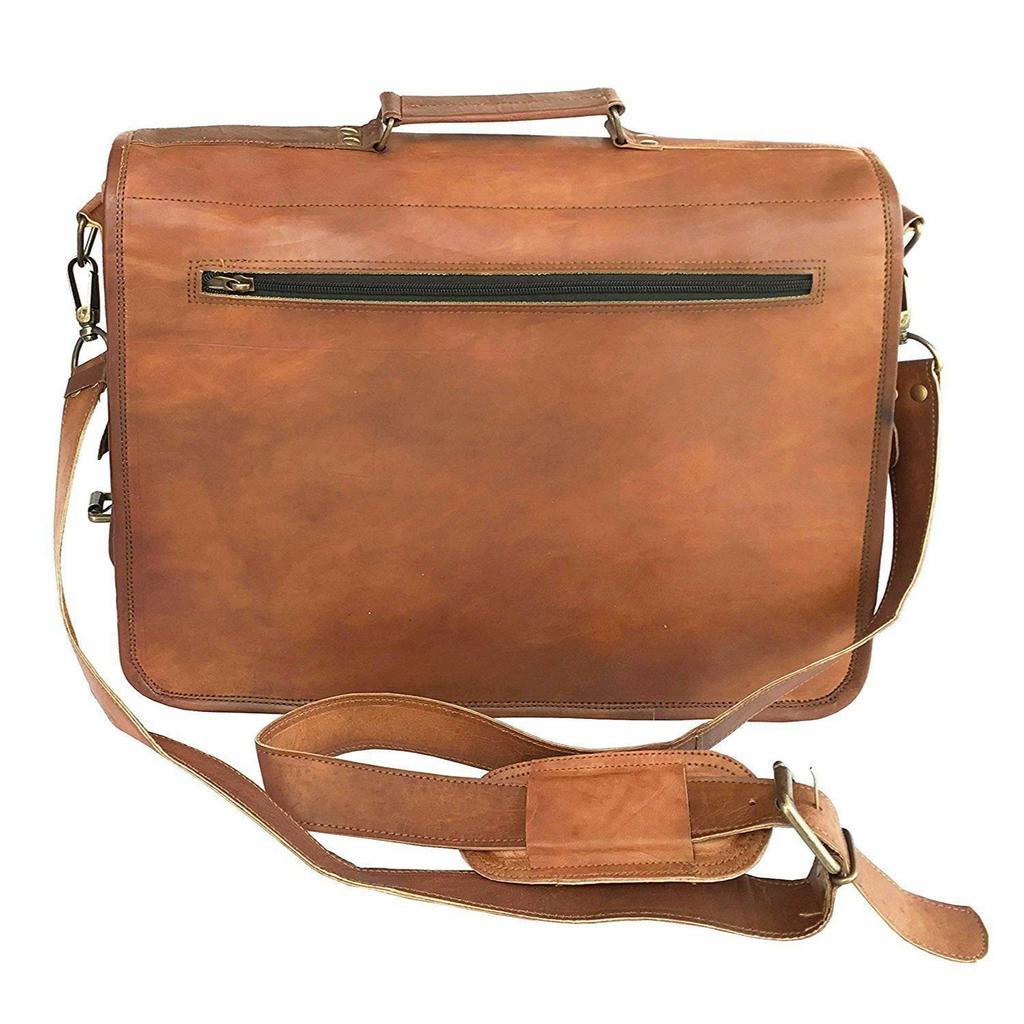 New Men Real Goat Leather Vintage Brown Messenger Shoulder Laptop Bag Briefcase