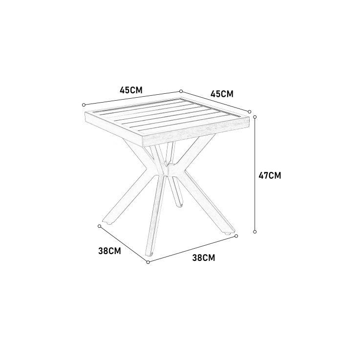 Table d'appoint carrée en aluminium, adaptée aux terrasses, jardins, bords de piscine et intérieurs, brun foncé