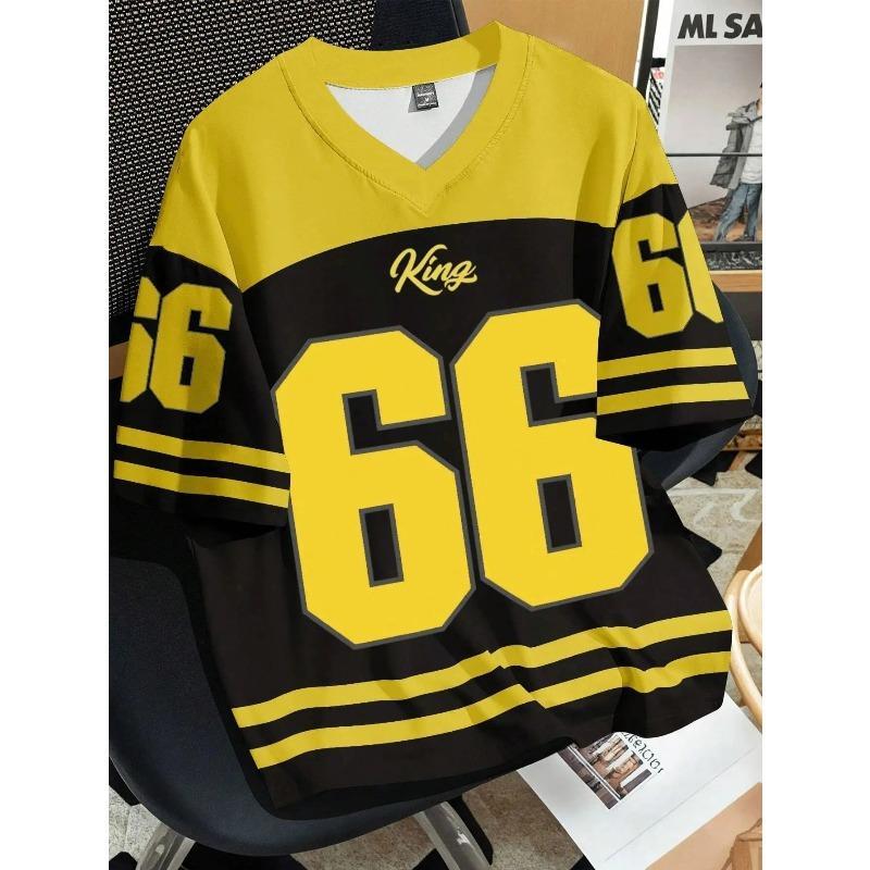 Summer V-neck Men's Casual T-shirt Chicago Letter-printed Polyester Pullover Daily Outdoor Street Wear Clothes