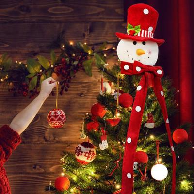 Schneemann Baumspitze Plüschstoff Weihnachtsdekoration mit festlichem Hut Weiches saisonales Akzentstück für Feiertagsheim- und Partydekor