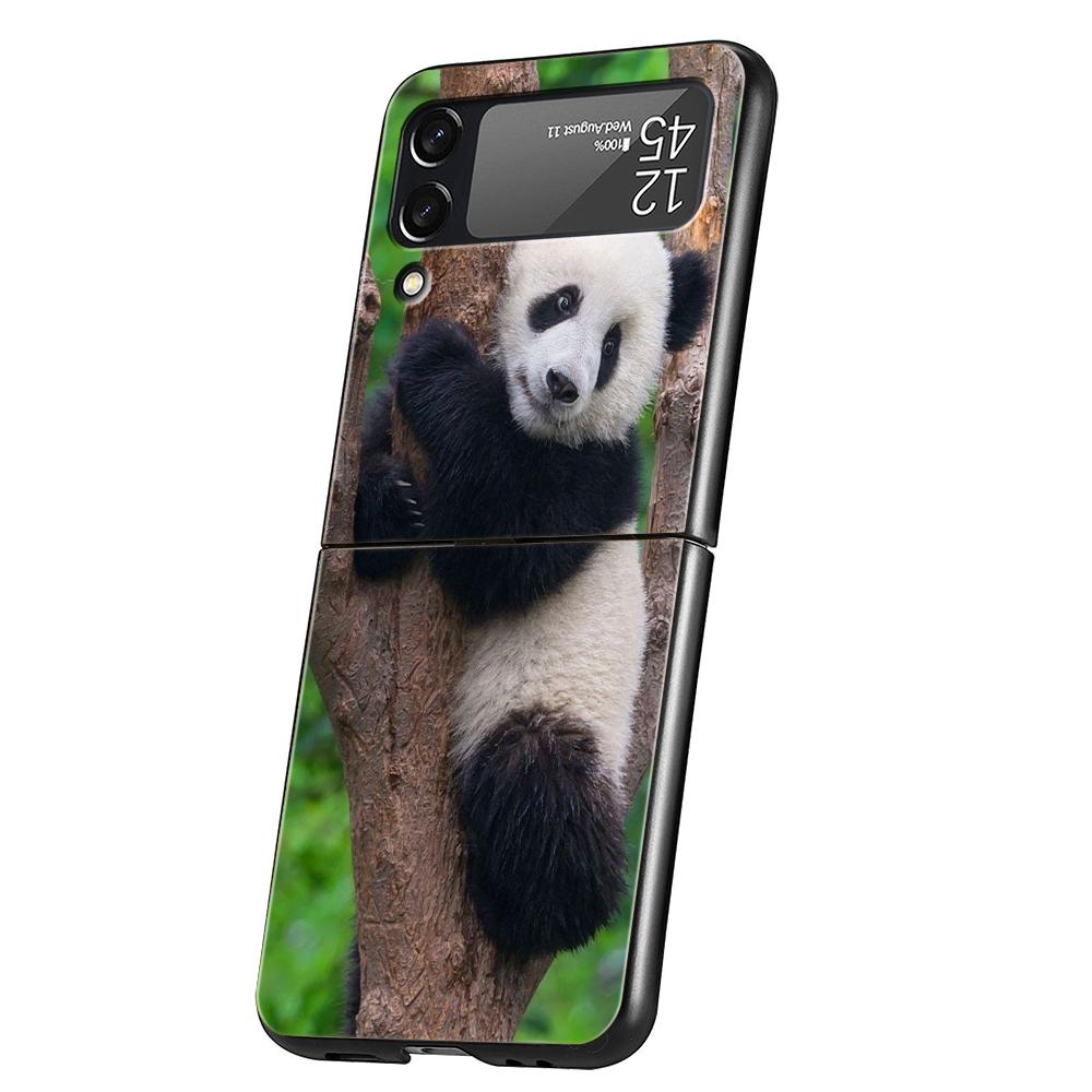 Panda Phone Case For Samsung Galaxy Z Flip 3 4 5 6 7 Hard Black Folding PC For Samsung Z Flip3 Flip4 Flip5 Cover