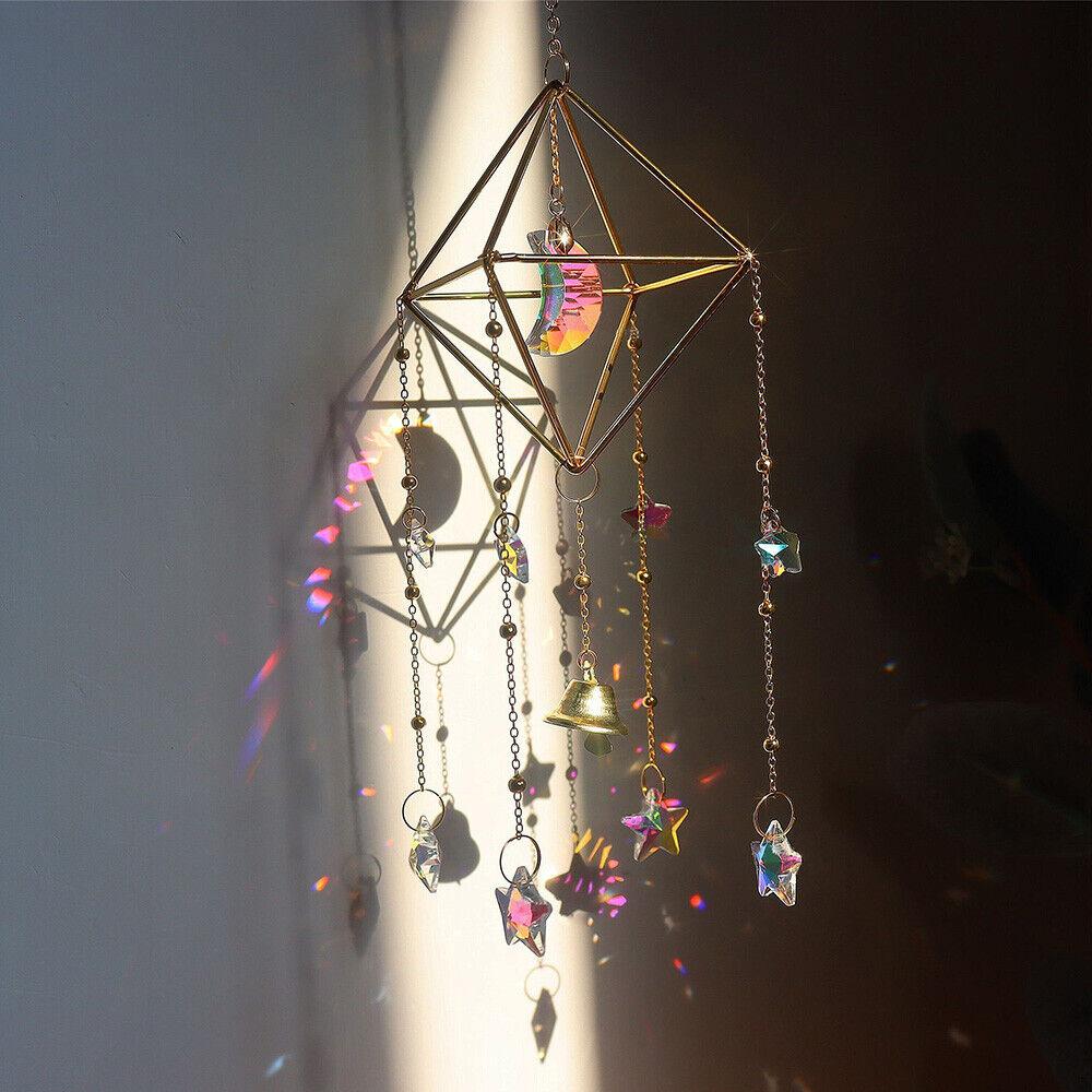 Star Moon Crystal Sun Catcher Bohemian Rainbow Maker Wind Chime Home Outdoor Garden Hanging Ornament Window Decoration New In