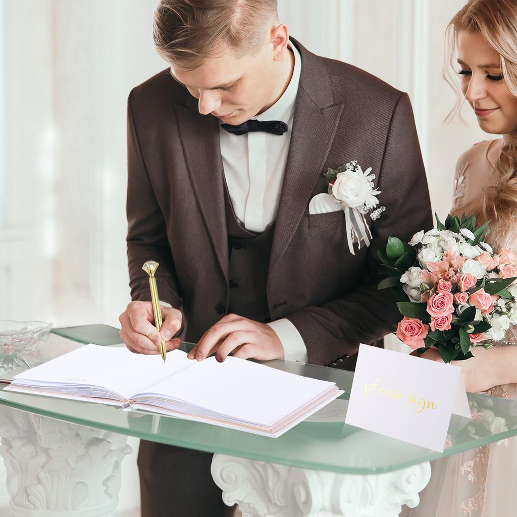 9x7" Signature Guest Book Elegant Wedding Guestbook Memory Book with Diamond Signing Pen and Greeting Card for Wed Birthday