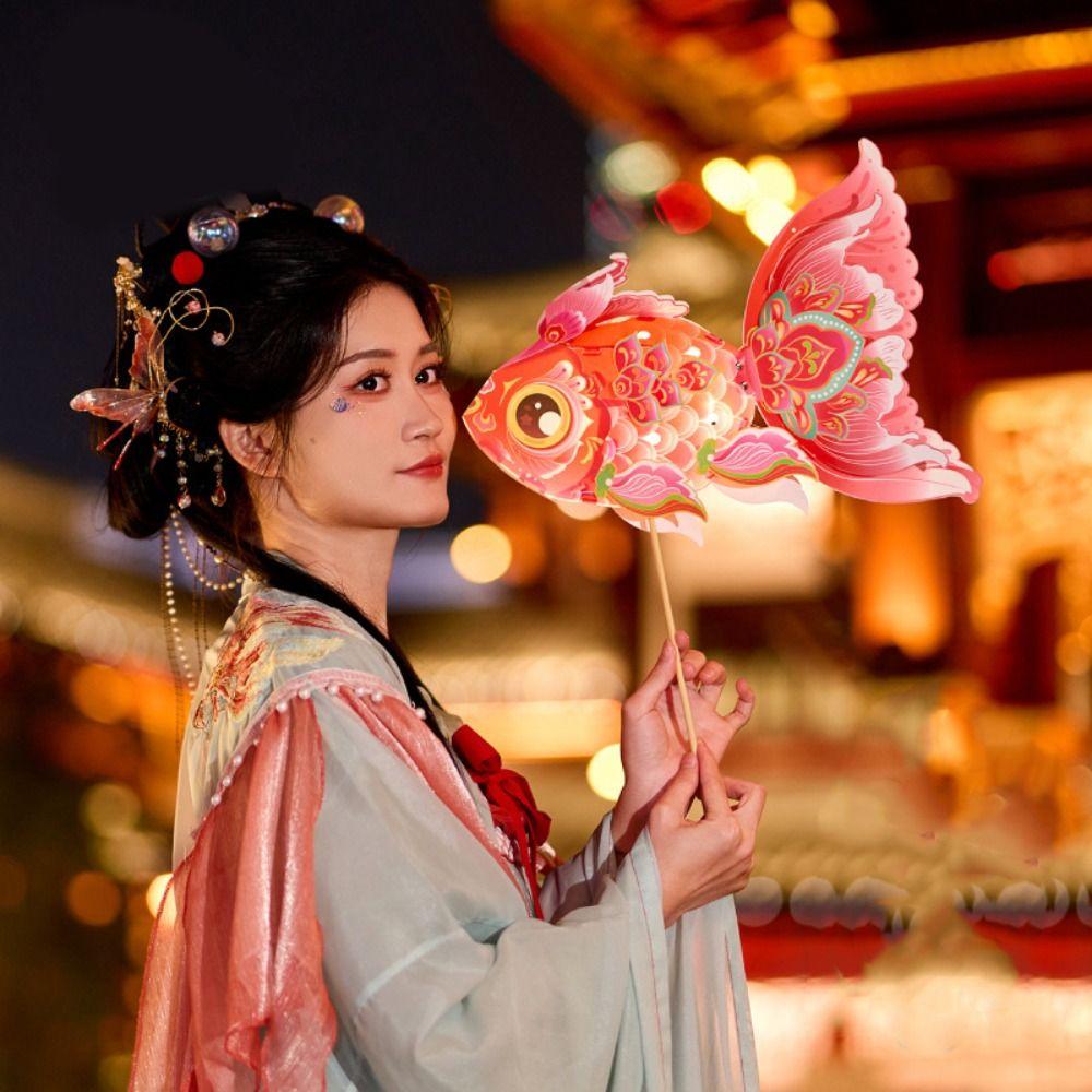 Paper DIY Lantern Material Kit Fish Mid Autumn Lotus Lantern Ancient Style Handheld Lantern  Gift