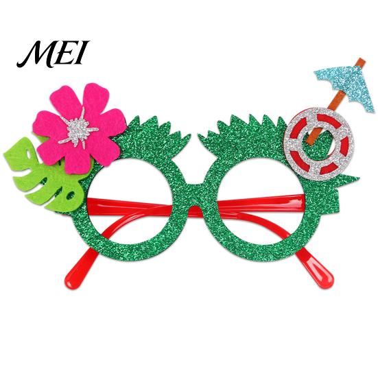 Fun Summer Vacation Eyeglasses Hawaiian Tropical Party Glasses, Glitter Felt Beach Pool Eyeglasses, Creative Event Props Ocean Luau Style Eyewear for
