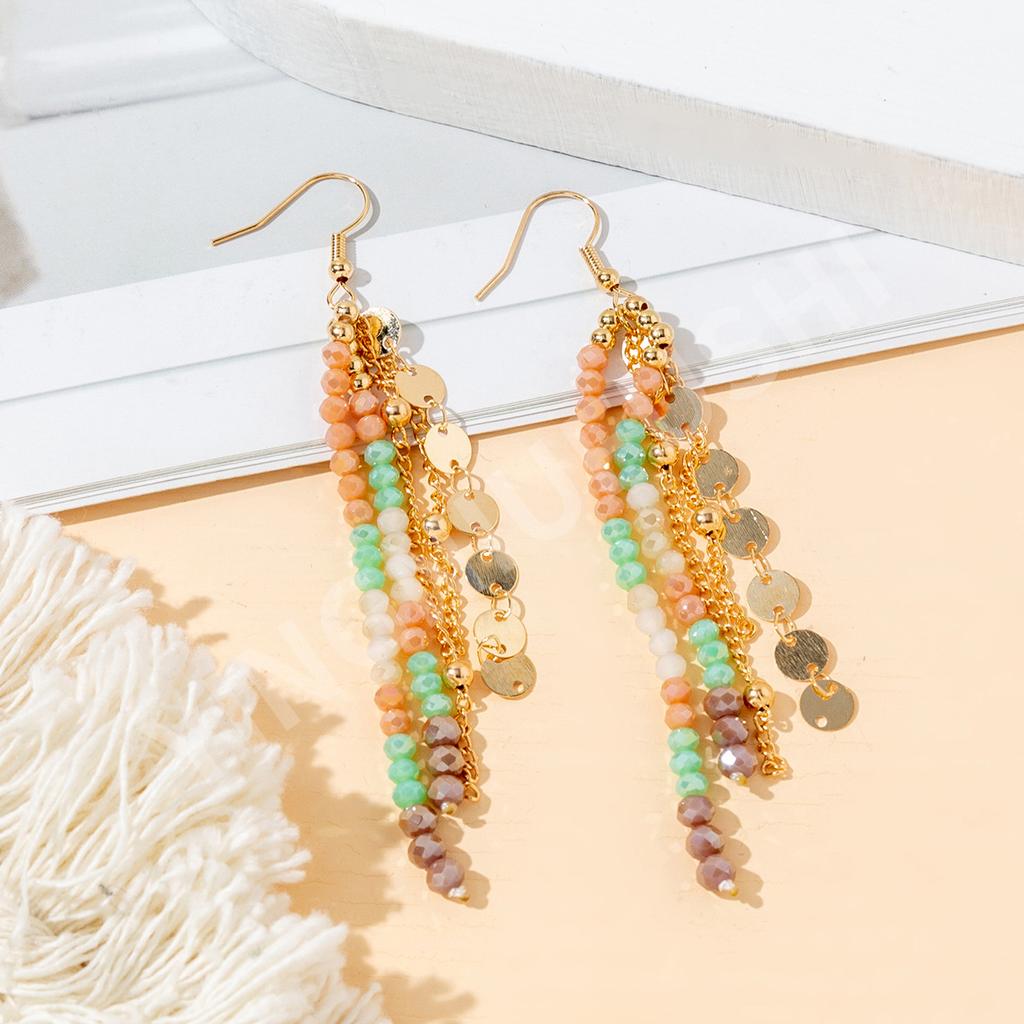 Bohemian style rice bead fringed earrings ethnic style long earrings fashion design ear jewelry spot