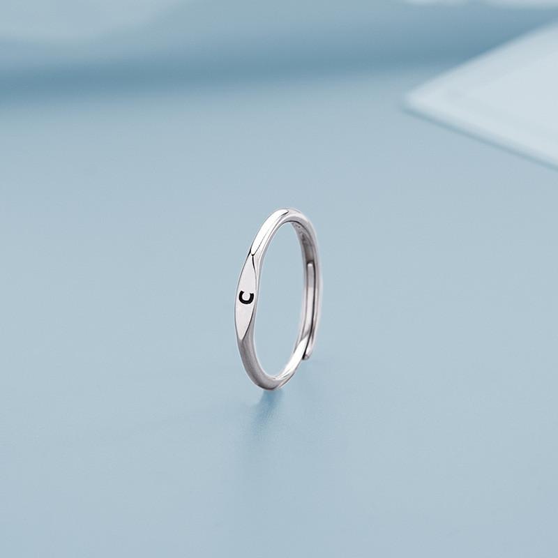 Stainless Steel Silver Color A-Z 26 Initial Letter Name Ring for Women Minimalist Thin Adjustable Finger Rings  Jewelry