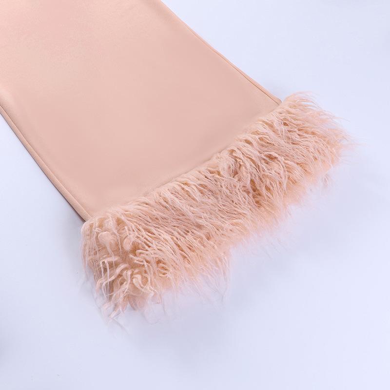 Personality Sleeveless Bodycon Dress with Side Slit and Fur Details Skirt Slim-fit Bag Hip Fluffy Pencil Skirt Dress Dress Skirt Bridesmaid Skirt