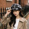 Retro Plaid Hat Women's Wide-brimmed Autumn and Winter Octagonal Hat Shows a Small Face, Keeps Warm and Windproof, Literary and Versatile Painter Hat