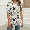 Women's Fashion Casual Button Pocket Shirt Short Sleeve Print Lapel Top
