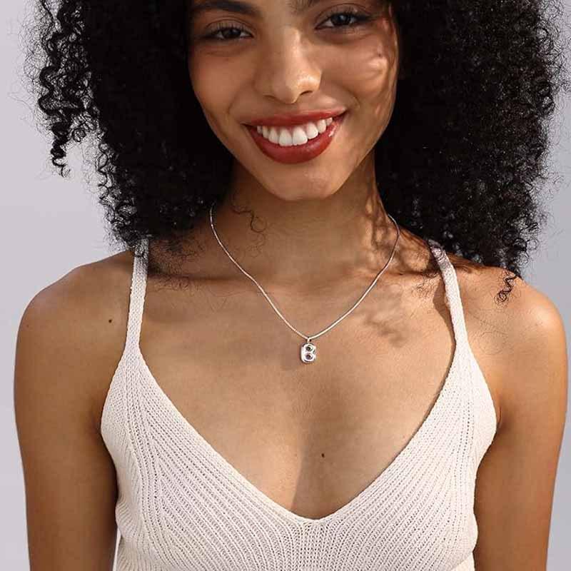 Minimalist Clavicle Chain Necklace with Stainless Steel Bubble Letter Pendant (A-Z)