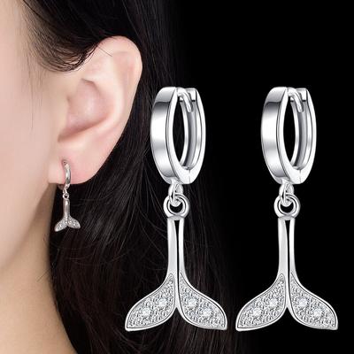 925 Sterling Silver Zircon Mermaid Piercing Charm Stud Earrings For Women Girls Wedding  Jewelry Pendientes Eh558